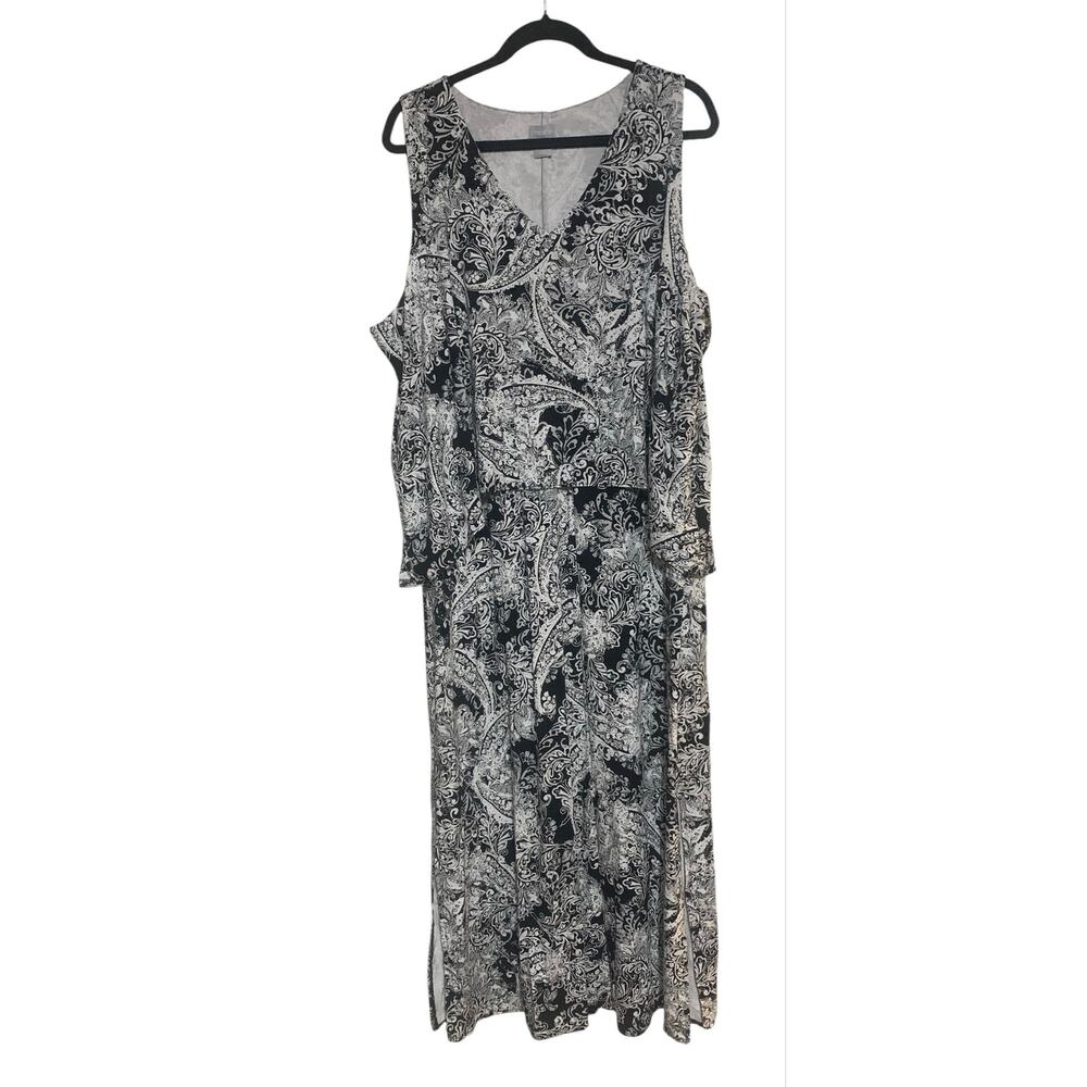 NWT Chico’s Boho Paisley Dress Black White Jersey Knit Sleeveless size 4 XXL